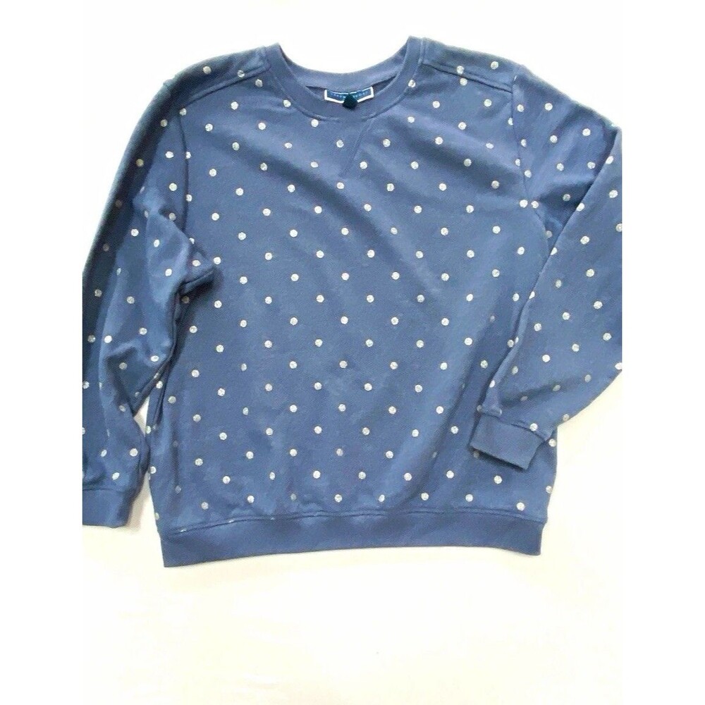 Karen Scott Sport Blue Silver Glitter Polka Dot Sweatshirt Crew Neck L